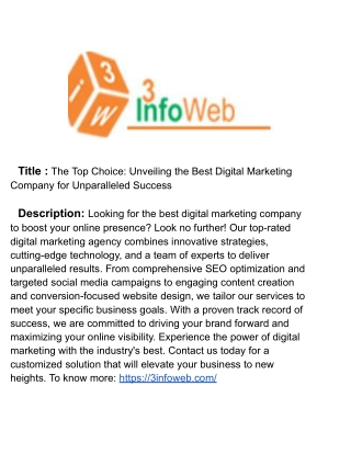 The Top Choice: Unveiling the Best Digital Marketing Company for Unparalleled Su