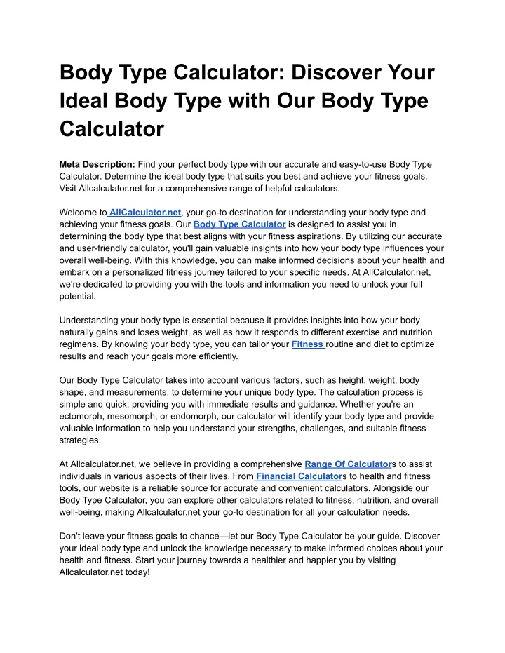 body type calculator discover your ideal body