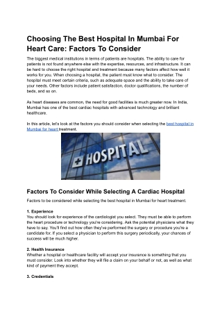 Choosing The Best Hospital In Mumbai For Heart Care_ Factors To Consider