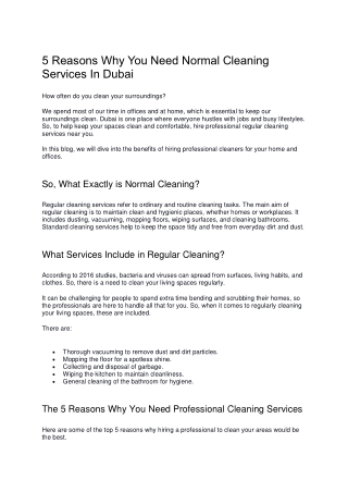 5 Reasons Why You Need Normal Cleaning Services In Dubai