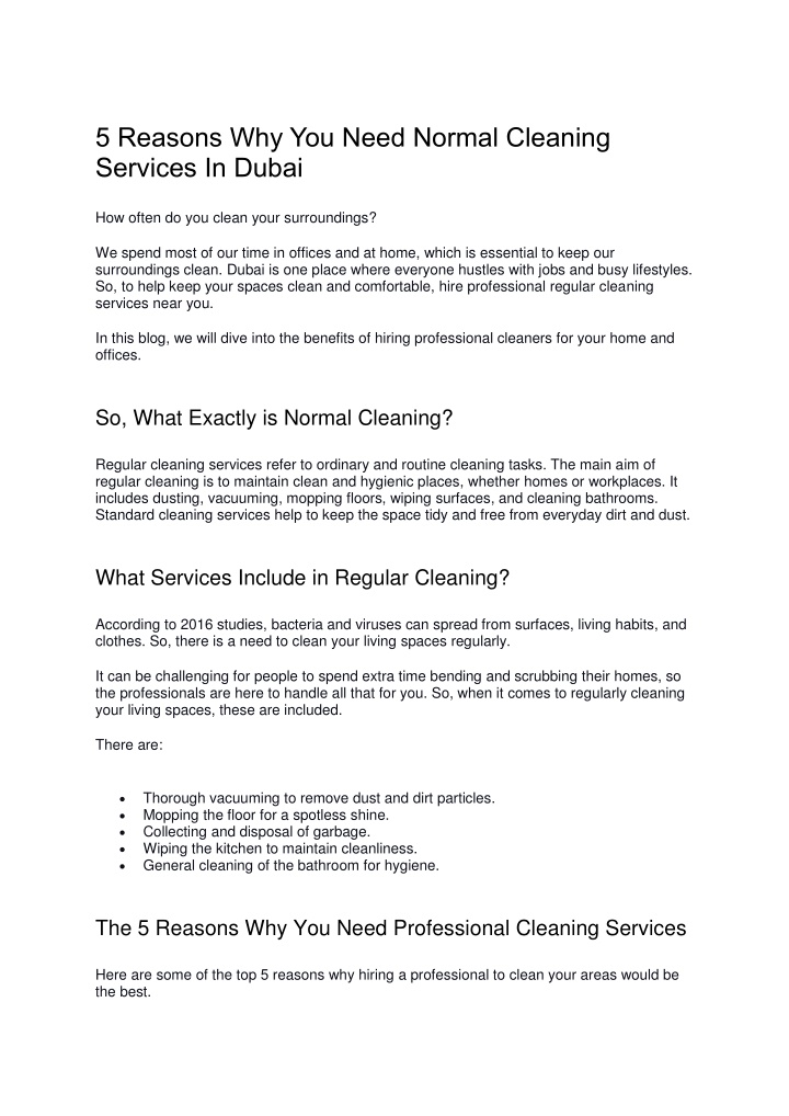 5 reasons why you need normal cleaning services