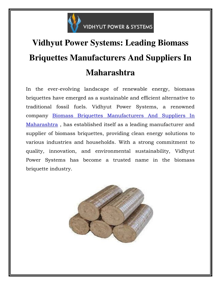 vidhyut power systems leading biomass