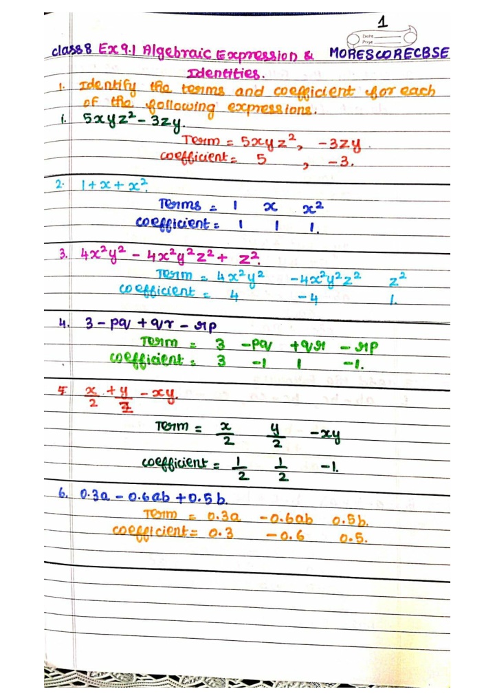 PPT - class 8 chapter 9 Algebraic expressions and identities Ex 9.1 ...