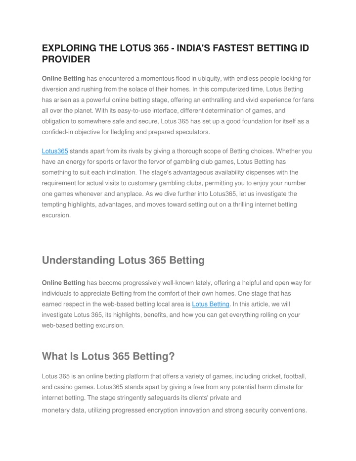 exploring the lotus 365 india s fastest betting