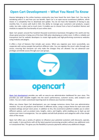 Open Cart Development – What You Need To Know