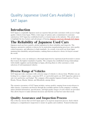 Quality Japanese Used Cars Available | SAT Japan