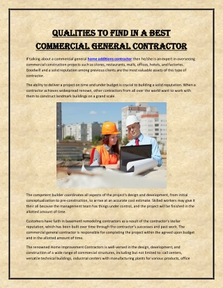 Qualities to Find in a Best Commercial General Contractor