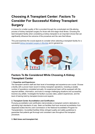 Choosing A Transplant Center_ Factors To Consider For Successful Kidney Transplant Surgery
