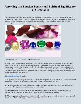 Unveiling the Timeless Beauty and Spiritual Significance of Gemstones