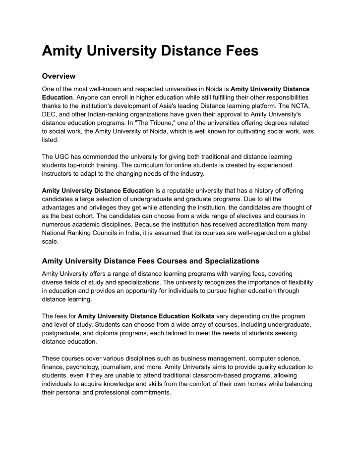 amity university distance fees