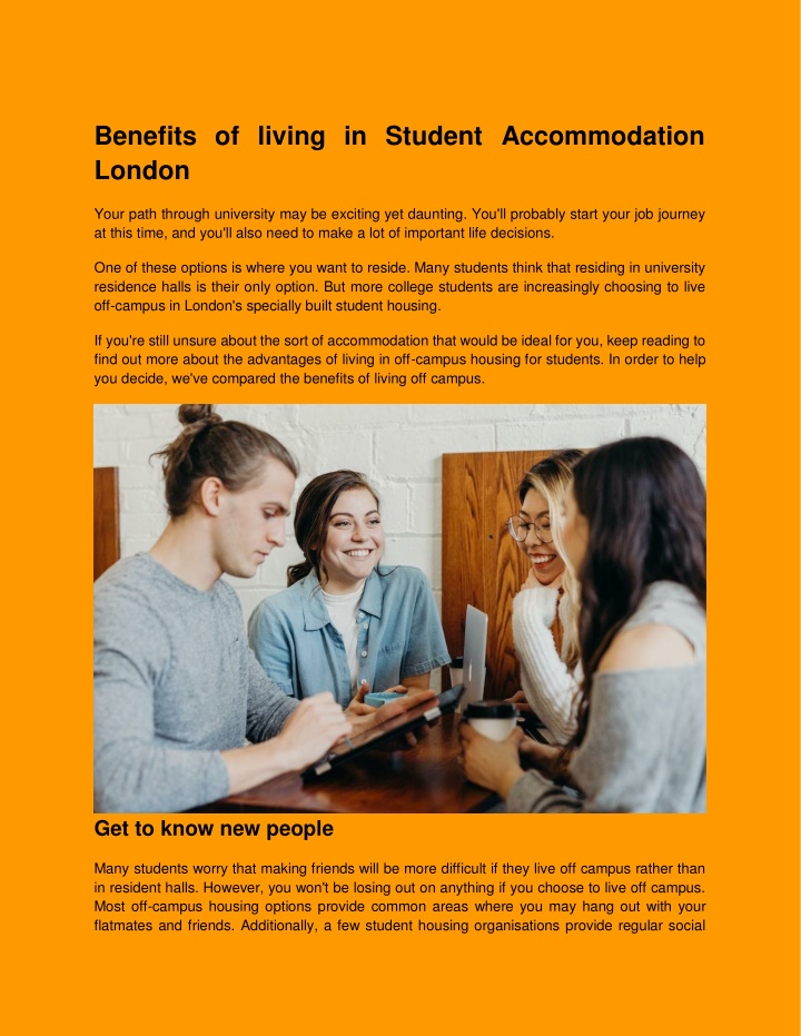 benefits of living in student accommodation london