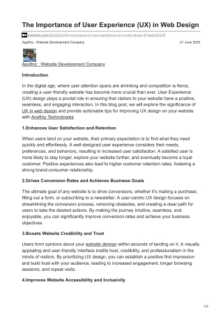 The Importance of User Experience UX in Web Design. appfinz technologies website