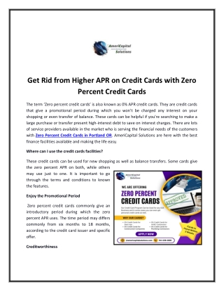 Get Rid of Higher APR on Credit Cards with Zero Percent Credit Cards