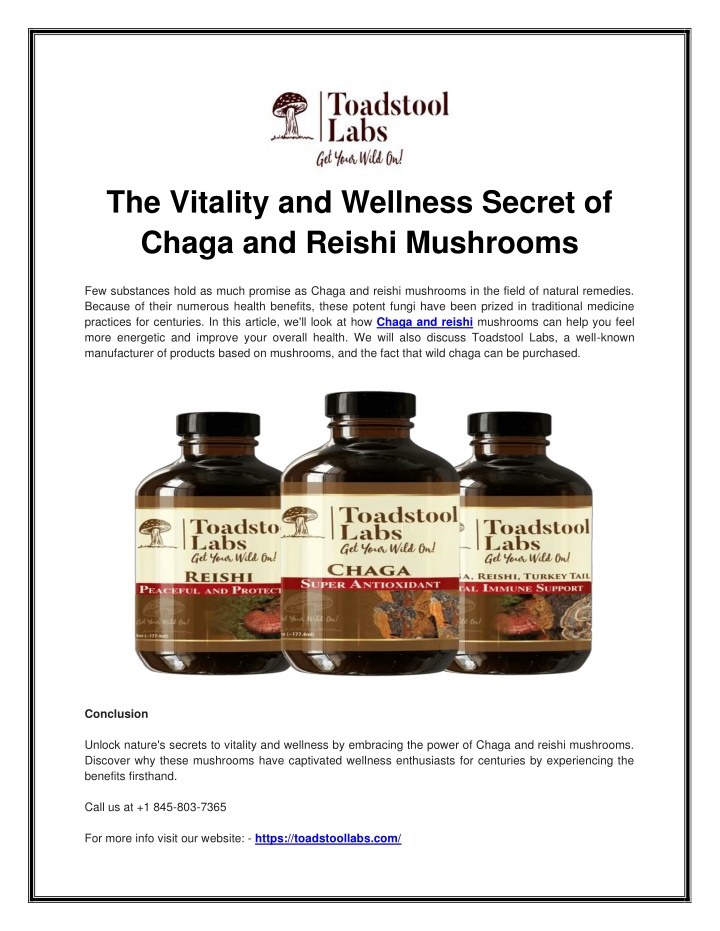 the vitality and wellness secret of chaga