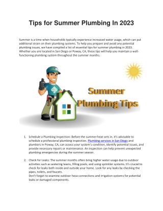 Tips for Summer Plumbing In 2023
