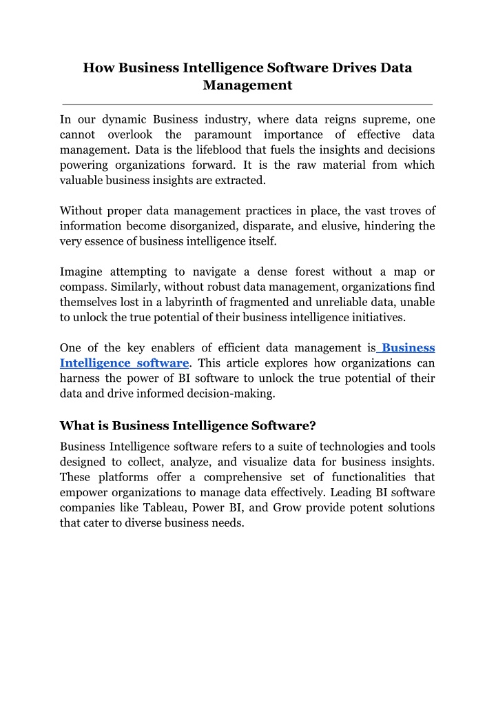 how business intelligence software drives data