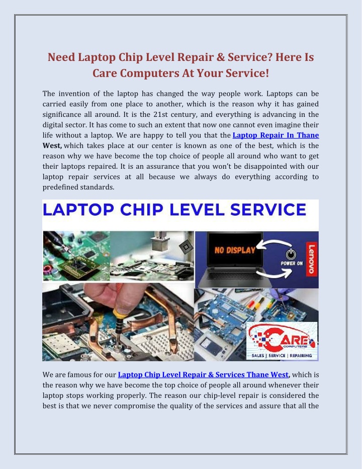 need laptop chip level repair service here