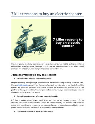 7 Killer Reasons to Buy an Electric Scooter