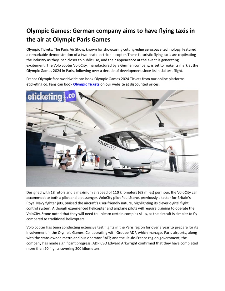 olympic games german company aims to have flying