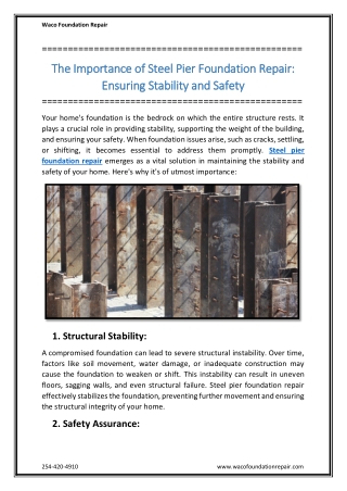 The Importance of Steel Pier Foundation Repair : Ensuring Stability and Safety