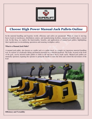 Choose High Power Manual Jack Pallets Online