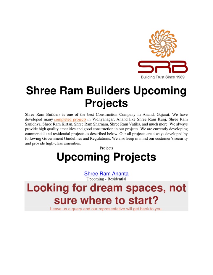 shree ram builders upcoming projects