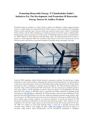 Promoting Renewable Energy: N Chandrababu Naidu's Initiatives For The Developmen