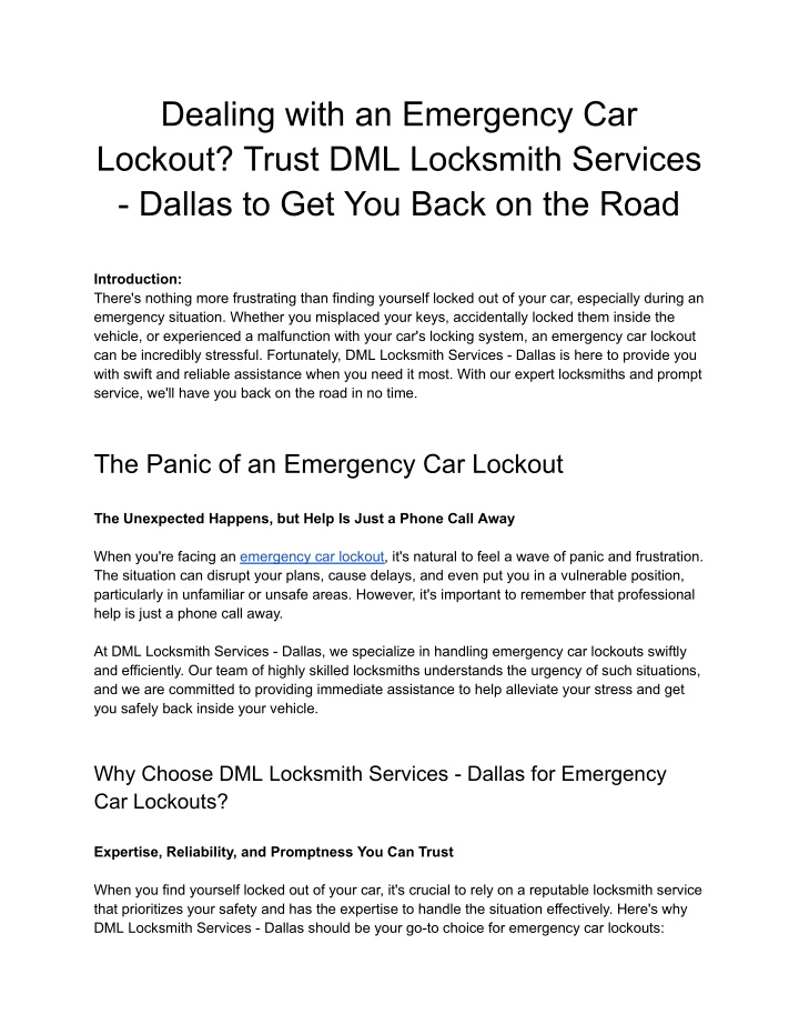 dealing with an emergency car lockout trust