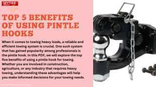 Top 5 benefits of using pintle hooks Latest Updated