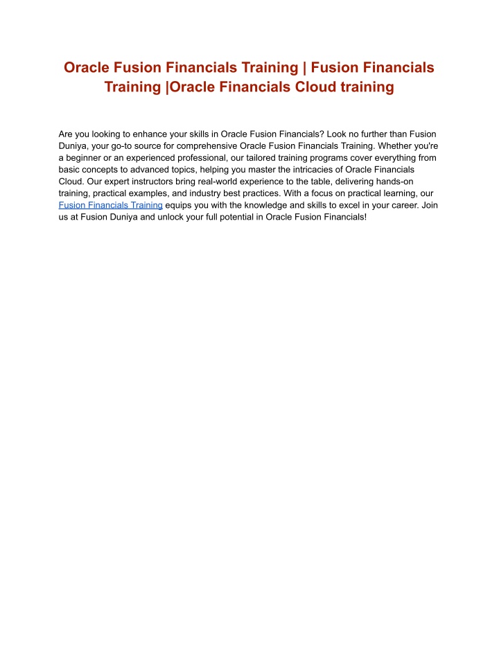 oracle fusion financials training fusion
