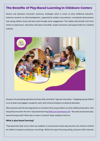 The Benefits of Play-Based Learning in Childcare Centers