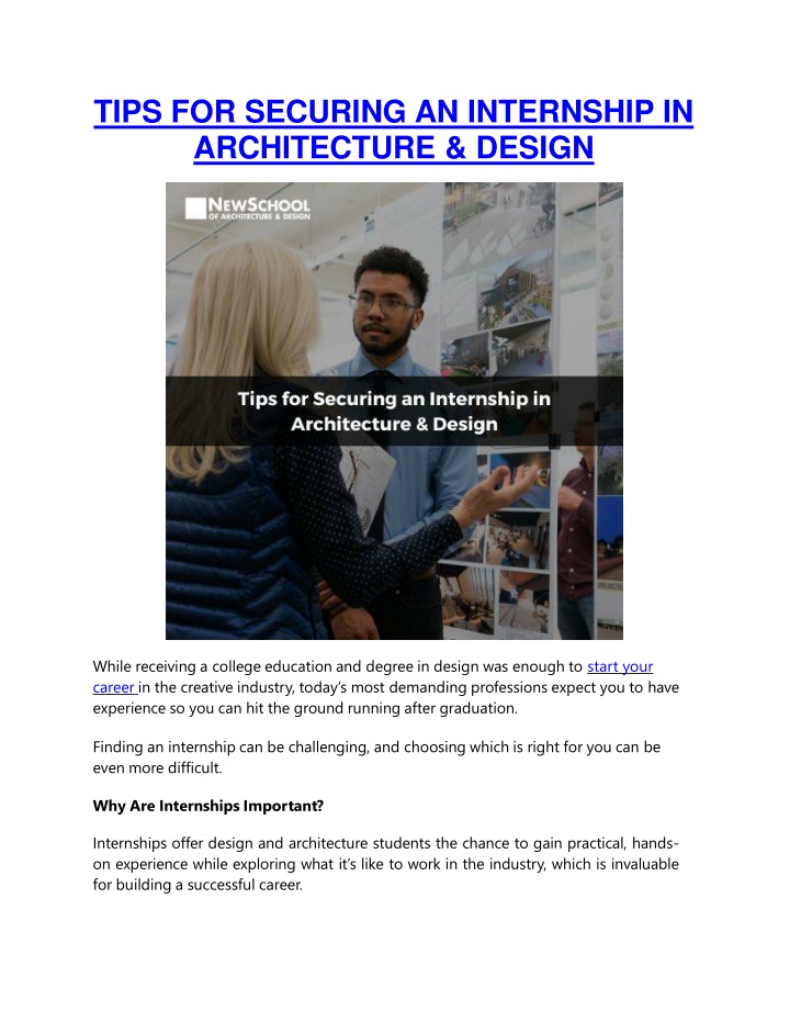 tips for securing an internship in architecture design