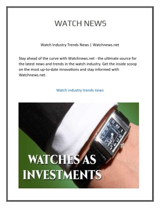 Watch Industry Trends News Watchnews.net