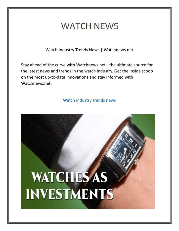 watch industry trends news watchnews net