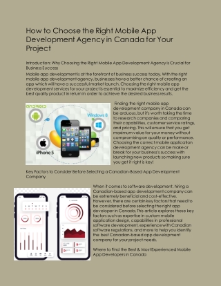 How to Choose the Right Mobile App Development Agency in Canada for Your Project