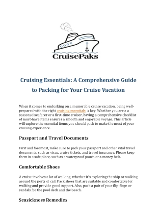 Cruising Essentials: A Comprehensive Guide to Packing for Your Cruise Vacation