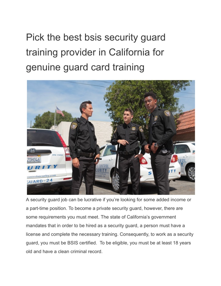pick the best bsis security guard training