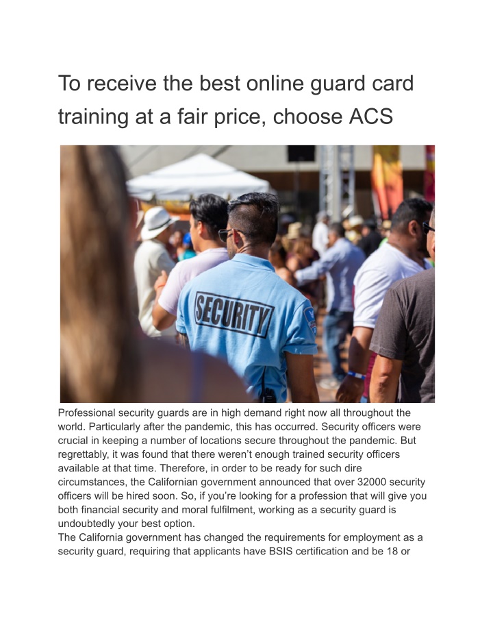 to receive the best online guard card training