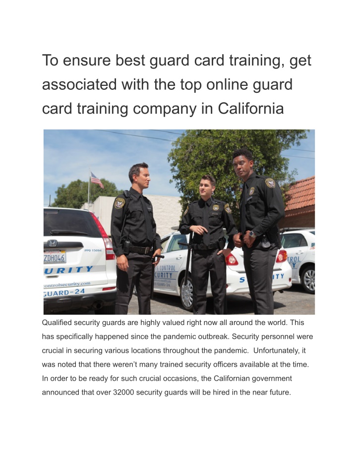 to ensure best guard card training get associated