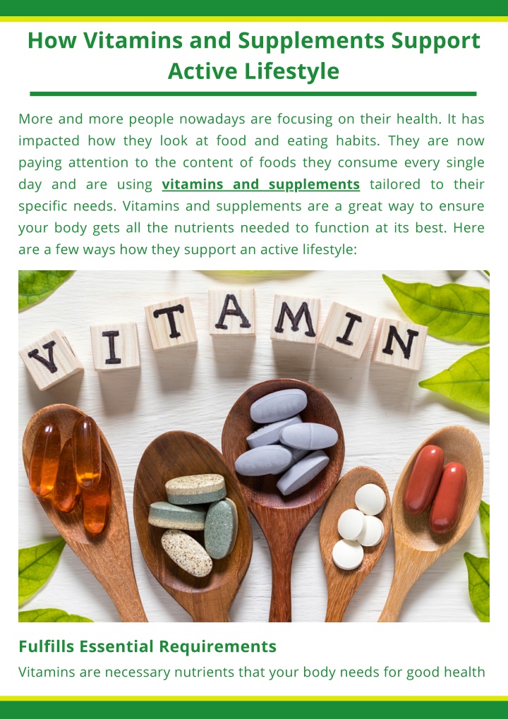 how vitamins and supplements support active