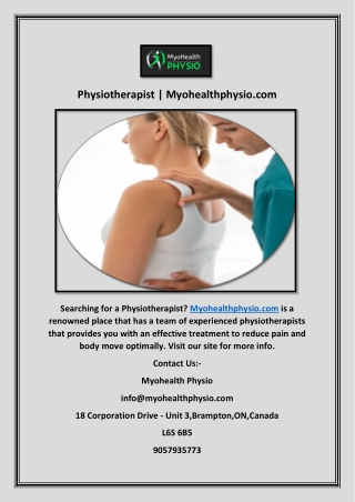 Physiotherapist | Myohealthphysio.com