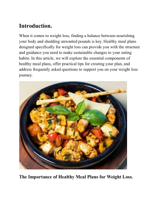 Healthy Meal Plans For Weight Loss