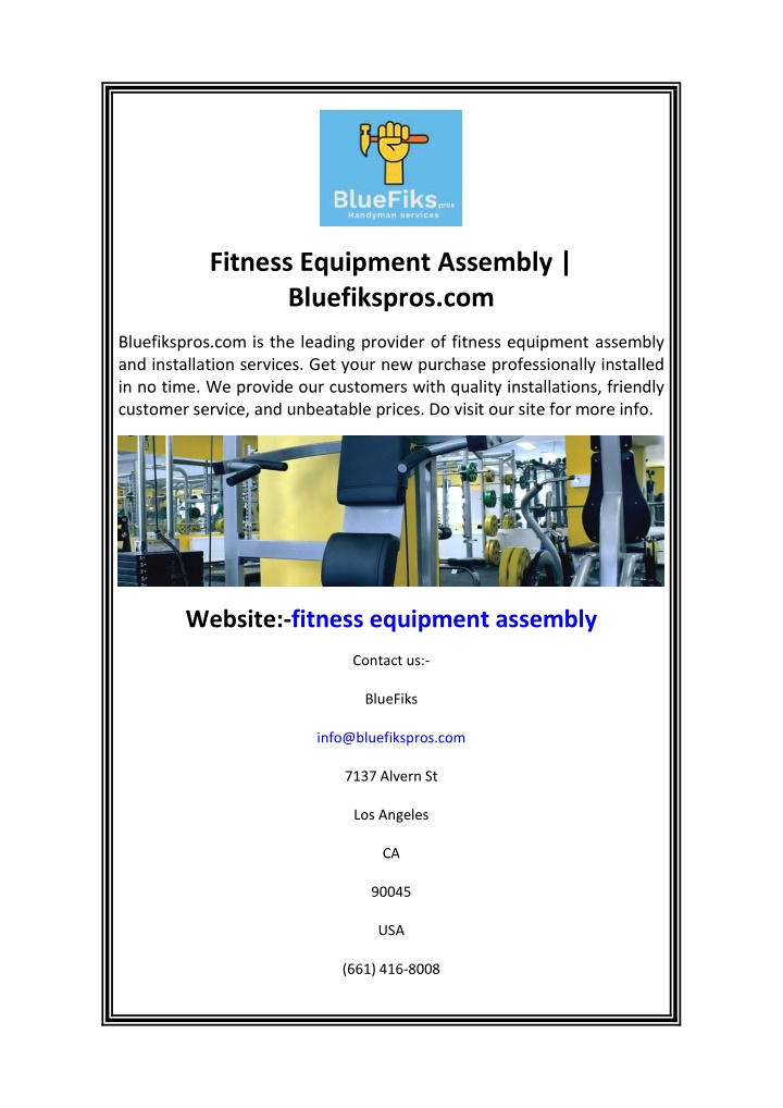 fitness equipment assembly bluefikspros com