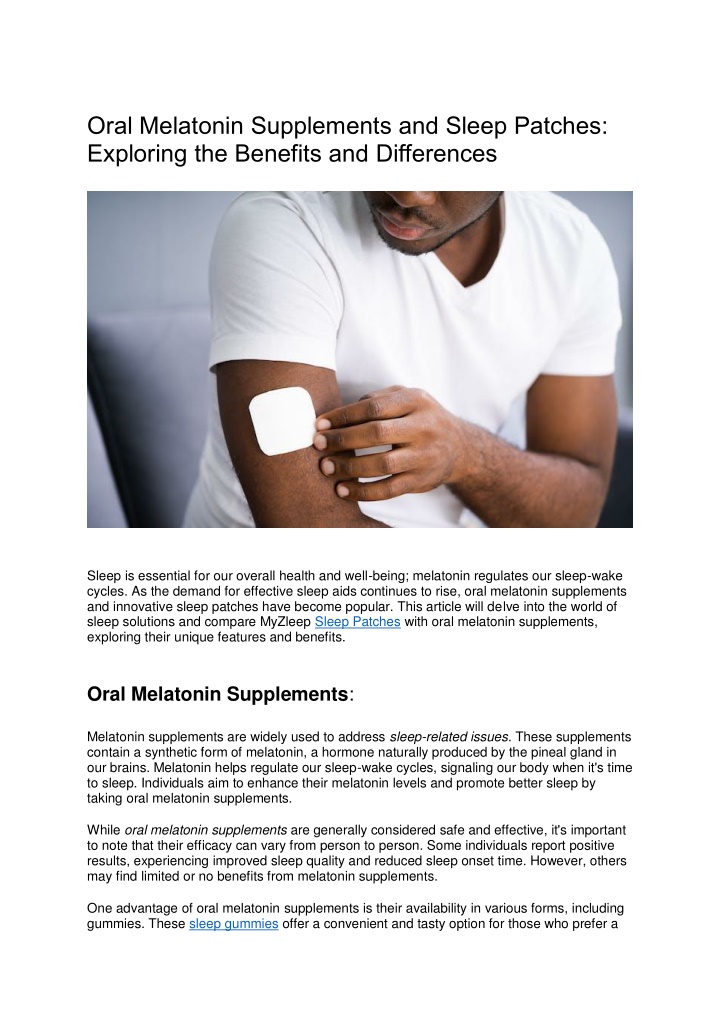 oral melatonin supplements and sleep patches
