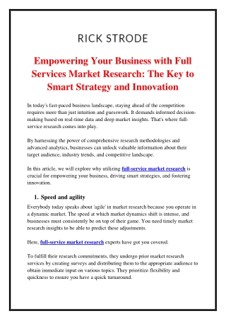 Empowering Your Business with Full Services Market Research The Key to Smart Strategy and Innovation