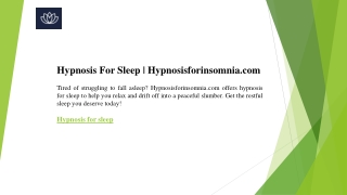 Hypnosis For Sleep  Hypnosisforinsomnia.com