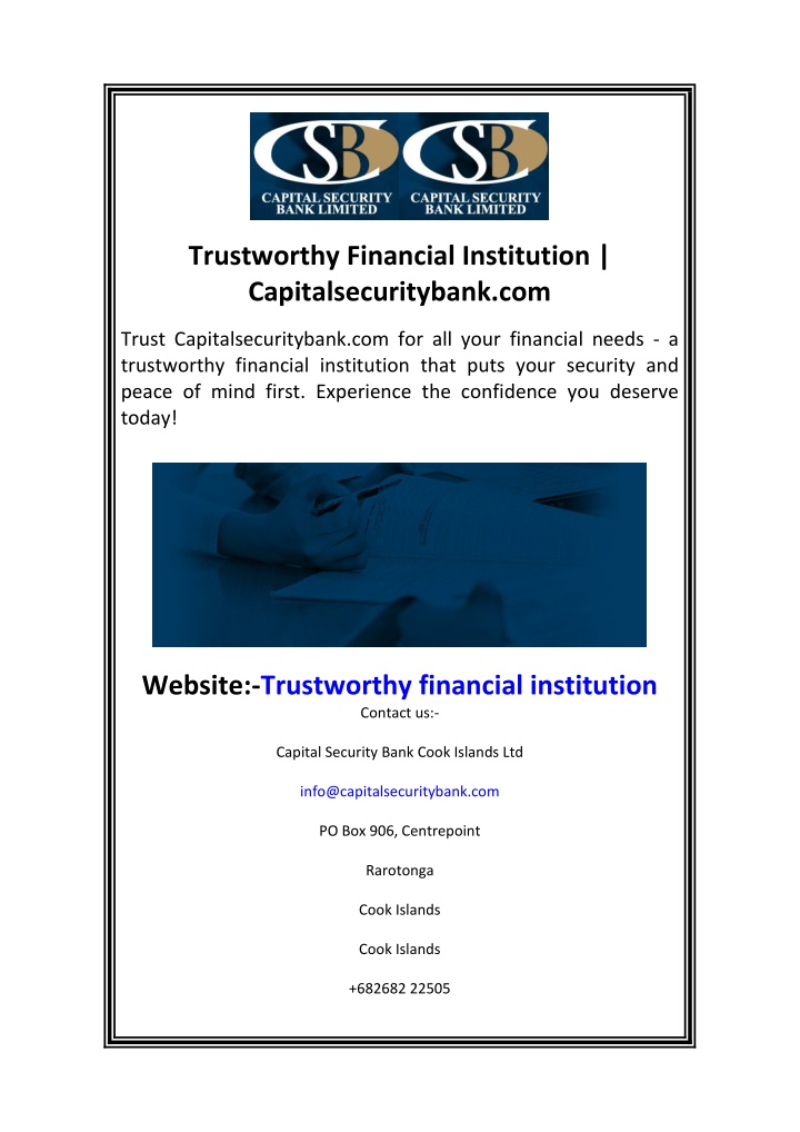 trustworthy financial institution