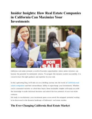 Insider Insights: How Real Estate Companies in California Can Maximize Your Inve