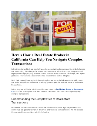 Here's How a Real Estate Broker in California Can Help You Navigate Complex Tran