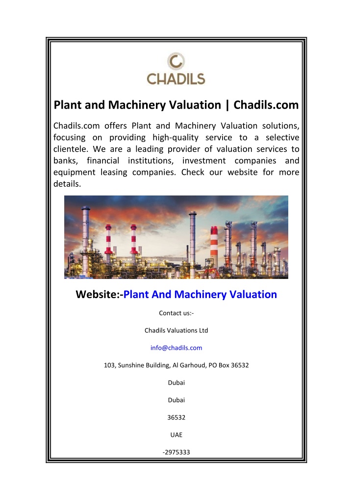 plant and machinery valuation chadils com